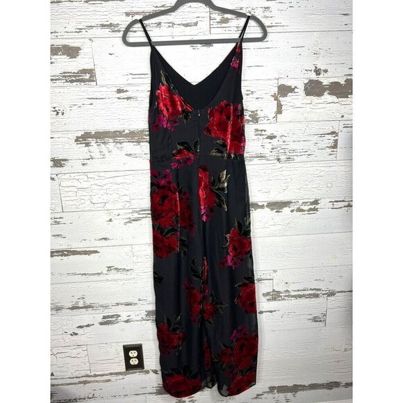 ANTHROPOLOGIE ETT:TWA If By Sea Burnout Roses Velvet Jumpsuit Red/Black Sz M EUC - Picture 4 of 10